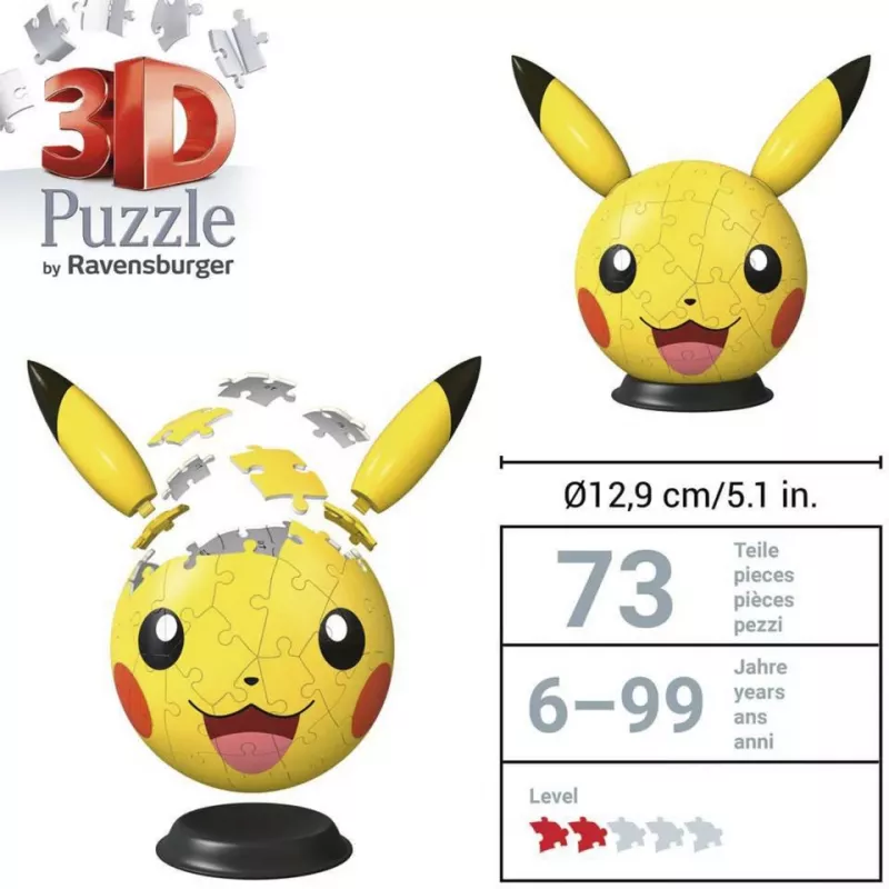 Ravensburger 3D Puzzleball Pokémon Pikachu mit Ohren - 54 Teile