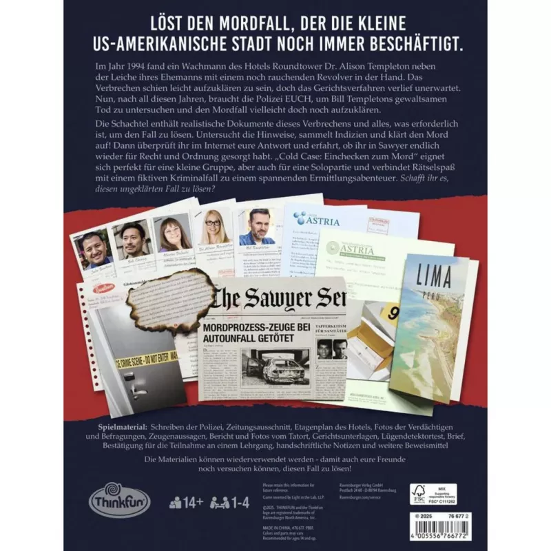 RAVENSBURGER Cold Case: Einchecken zum Mord Kooperatives Detektivspiel