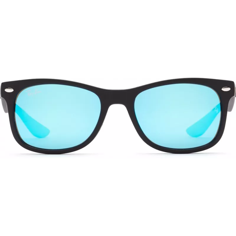 Ray-Ban Junior RJ9052S100S55 Sonnenbrille - Glänzend schwarzer Rahmen, hellblaue Spiegelgläser, 48 mm