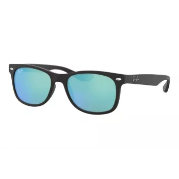 Ray-Ban Junior RJ9052S100S55 Sonnenbrille - Glänzend schwarzer Rahmen, hellblaue Spiegelgläser, 48 mm