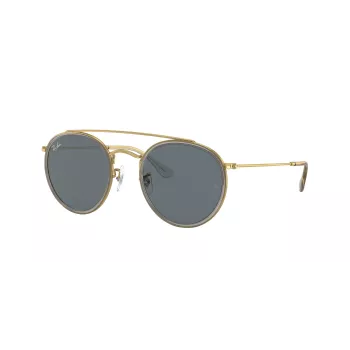 Ray-Ban RB3647N Round Double Bridge Sonnenbrille Kupferrahmen Hellblau Verlaufsgläser 51mm