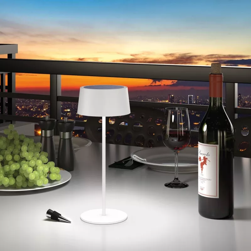 RealPower LED Solar Tischleuchte dimmbar mit Akku, Weiß