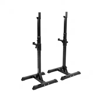 REBEL ACTIVE Verstellbares Langhantelgestell / Kniebeugenständer - 200 kg Kapazität, 10 Höhenstufen, Schwarz/Rot