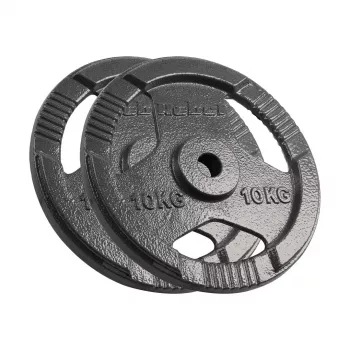 REBEL ACTIVE Gusseisen-Gewichtsset 2x10kg, Bohrung 31mm, Scheiben mit Griffen, Schwarz