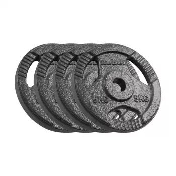 REBEL ACTIVE Gusseisen Gewichtsscheiben-Set 4x5kg, Bohrung 31mm, Scheibe mit Griffen