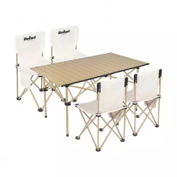 Rebel Active RBA-5600 Camping-Set – Tisch und 4 Stühle, Aluminiumrahmen, klappbar, blau