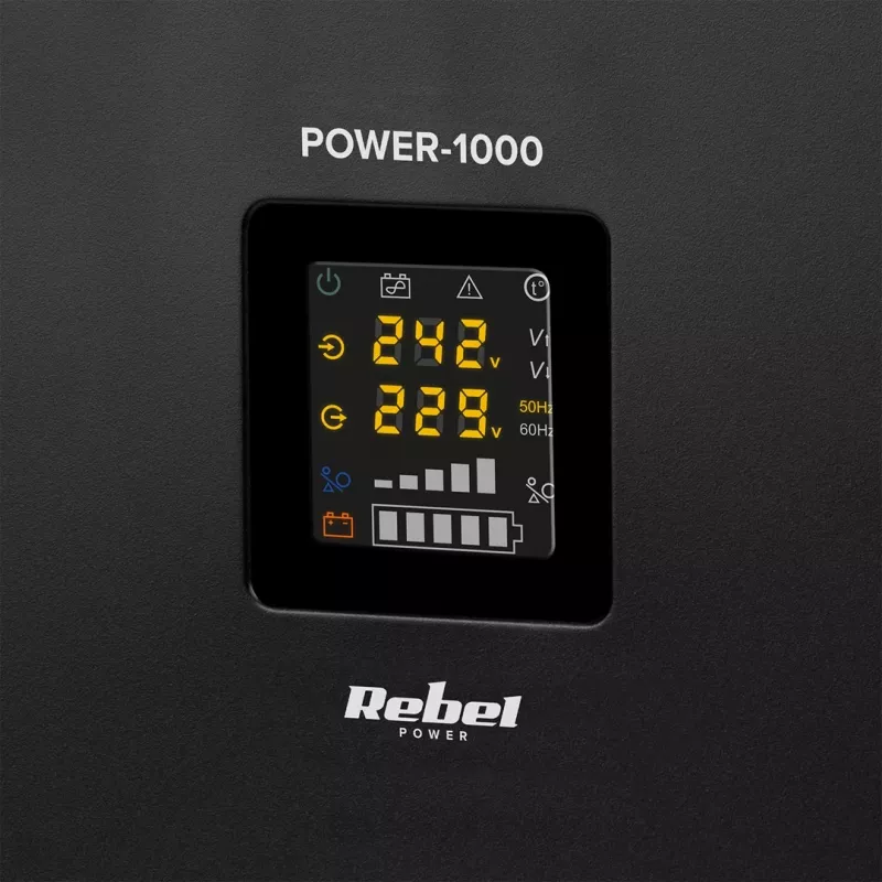 Rebel POWER-1000 Wandmontierte Notstromversorgung – Reiner Sinus-Wechselrichter mit 12V-Ladefunktion, 230V, 1000VA/700W