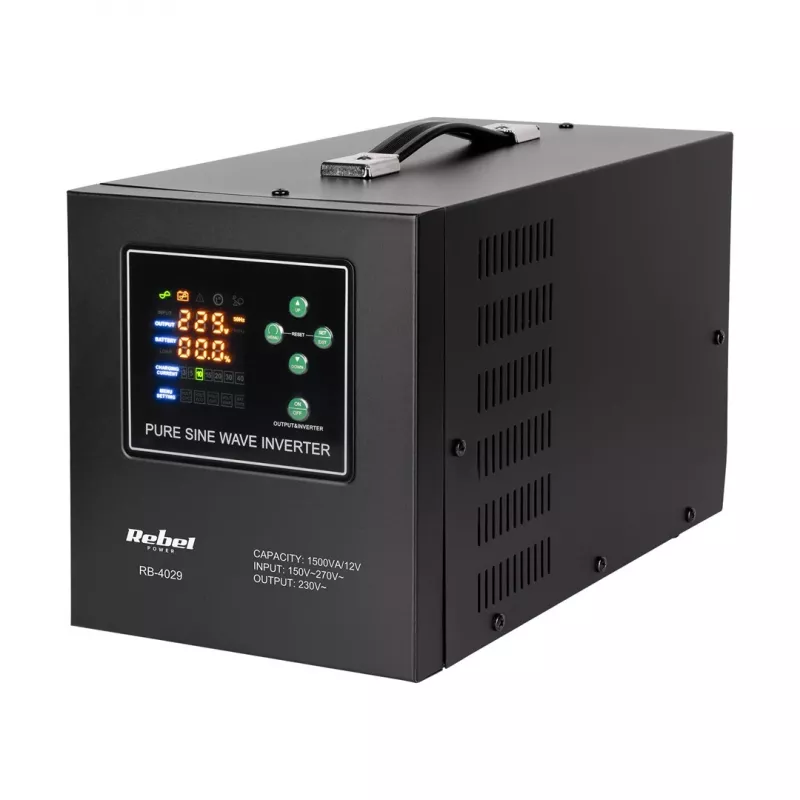Rebel POWER-1500-LFP4 Notstromversorgung – Reiner Sinus-Wechselrichter mit 12V-Ladefunktion, 230V, 1500VA/1050W