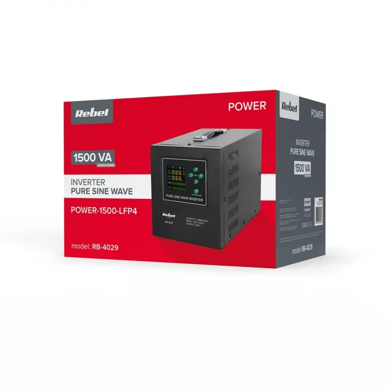 Rebel POWER-1500-LFP4 Notstromversorgung – Reiner Sinus-Wechselrichter mit 12V-Ladefunktion, 230V, 1500VA/1050W