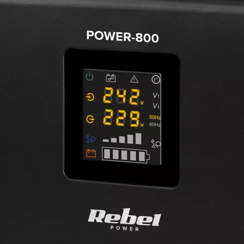 Rebel POWER-800 Wandmontierte Notstromversorgung – Reiner Sinus-Wechselrichter mit 12V Ladefunktion, 230V, 800VA/500W