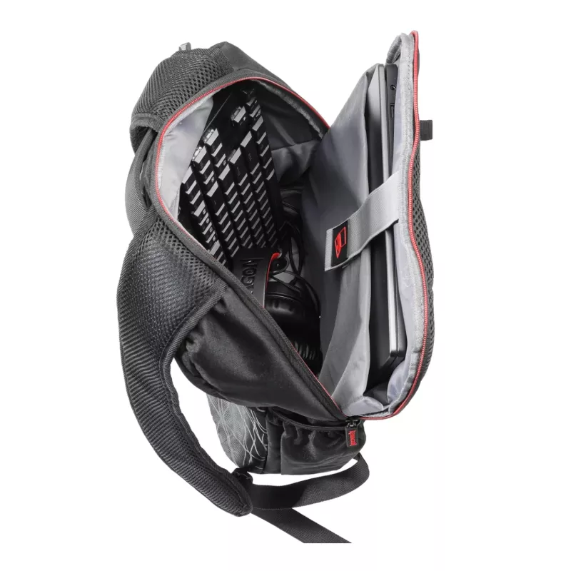 REDRAGON AENEAS 15 Gaming-Rucksack - wasserabweisendes Polyester, gepolstertes 15,6-Zoll-Laptopfach, Schwarz mit roten Akzenten
