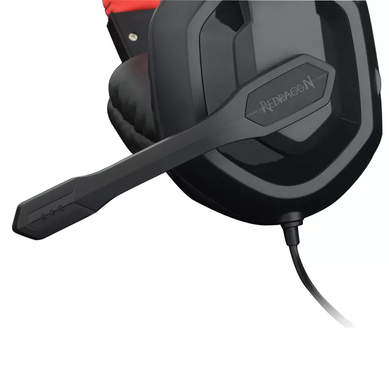 REDRAGON ARES Over-Ear Kabelgebundenes Gaming-Headset mit rotem LED, omnidirektionalem Bügelmikrofon, 40-mm-Treibern, 3,5-mm-Klinke, Schwarz