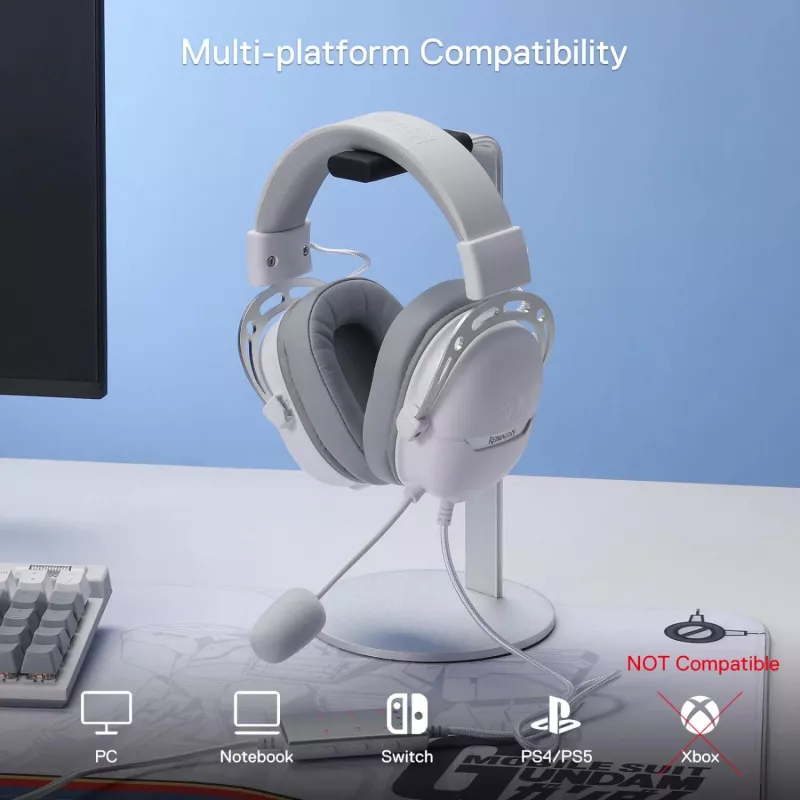REDRAGON AURORA Over-Ear Gaming-Headset - Weiß (50-mm-Treiber, RGB-LED, abnehmbares Mikrofon)