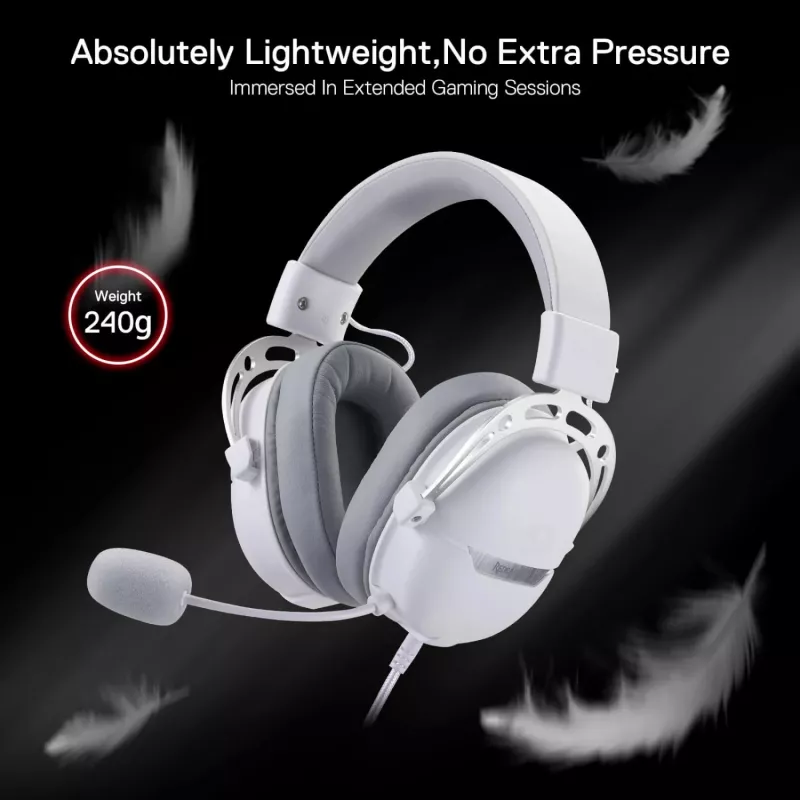 REDRAGON AURORA Over-Ear Gaming-Headset - Weiß (50-mm-Treiber, RGB-LED, abnehmbares Mikrofon)