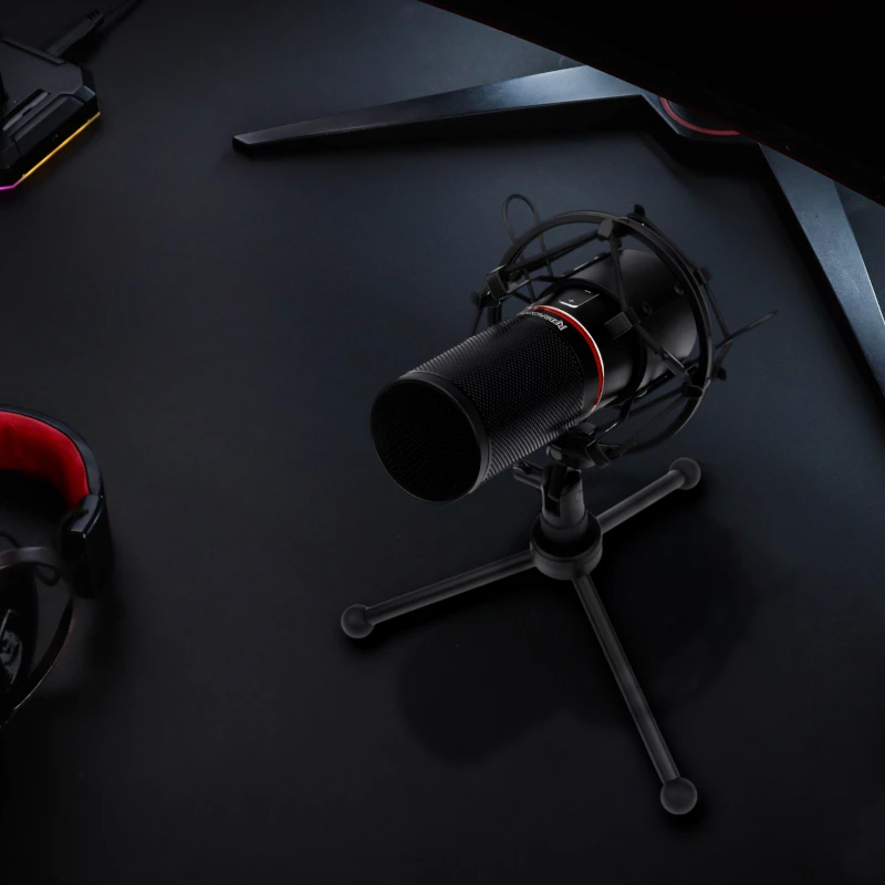 REDRAGON BLAZAR Cardioid USB-Gaming-Mikrofon mit Stativ, Pop-Filter und Stoßdämpfer - Schwarz