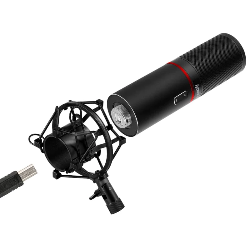 REDRAGON BLAZAR Cardioid USB-Gaming-Mikrofon mit Stativ, Pop-Filter und Stoßdämpfer - Schwarz