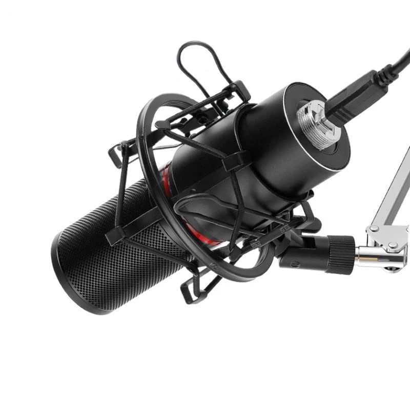 REDRAGON BLAZAR Cardioid USB-Gaming-Mikrofon mit Stativ, Pop-Filter und Stoßdämpfer - Schwarz