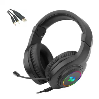 REDRAGON HYLAS H260RGB Over-Ear Gaming-Headset mit abnehmbarem Mikrofon, 50-mm-Treibern, RGB-Beleuchtung, 3,5-mm-Audio + USB-Strom, Schwarz