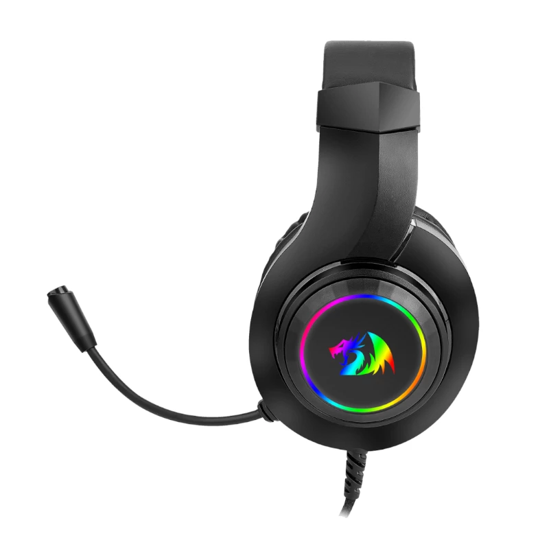 REDRAGON HYLAS H260RGB Over-Ear Gaming-Headset mit abnehmbarem Mikrofon, 50-mm-Treibern, RGB-Beleuchtung, 3,5-mm-Audio + USB-Strom, Schwarz