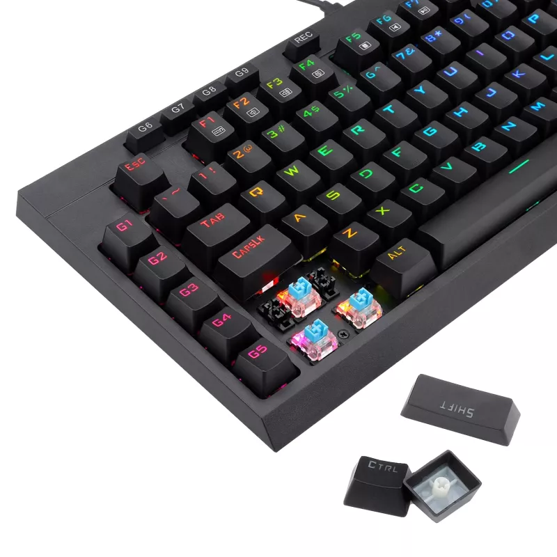 Redragon K588 RGB Pro BROADSWORD TKL Mechanische Kabelgebundene Gaming-Tastatur - Schwarz