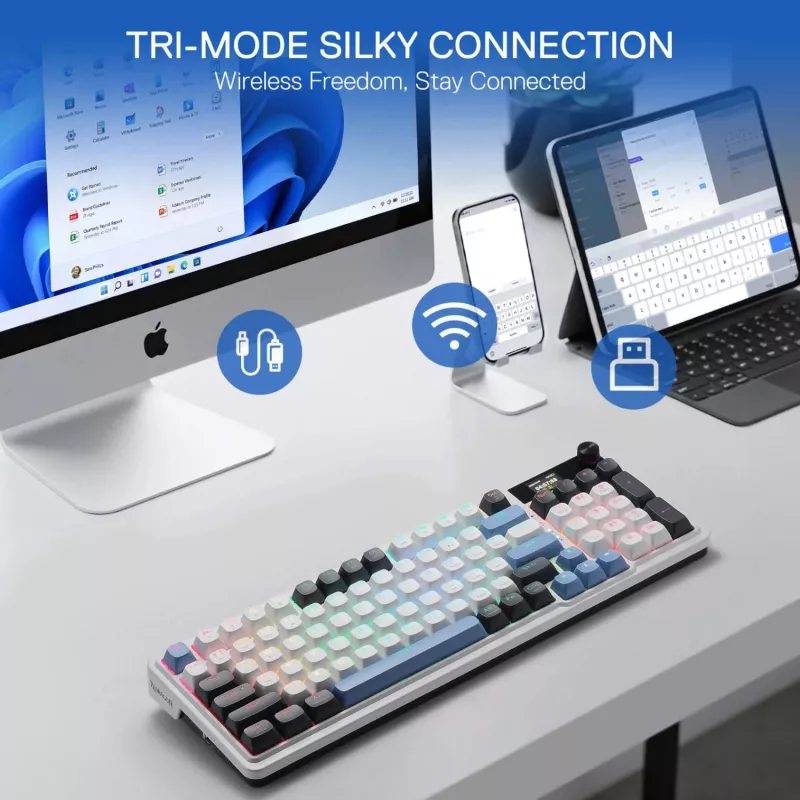 Redragon K719WGB GALATIN RGB PRO kabellose mechanische Gaming-Tastatur in voller Größe - Weiß
