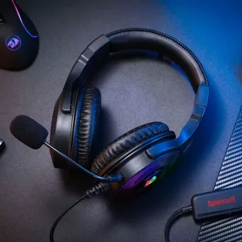 REDRAGON PANDORA H350 RGB Over-Ear Gaming-Headset mit abnehmbarem Mikrofon, 50-mm-Treibern, 3,5-mm-Audio und USB-RGB-Stromversorgung, Schwarz