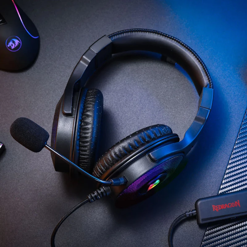 REDRAGON PANDORA H350 RGB Over-Ear Gaming-Headset mit abnehmbarem Mikrofon, 50-mm-Treibern, 3,5-mm-Audio und USB-RGB-Stromversorgung, Schwarz