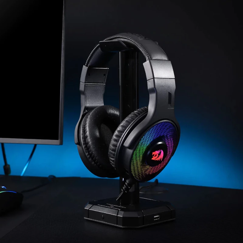 REDRAGON PANDORA H350 RGB Over-Ear Gaming-Headset mit abnehmbarem Mikrofon, 50-mm-Treibern, 3,5-mm-Audio und USB-RGB-Stromversorgung, Schwarz