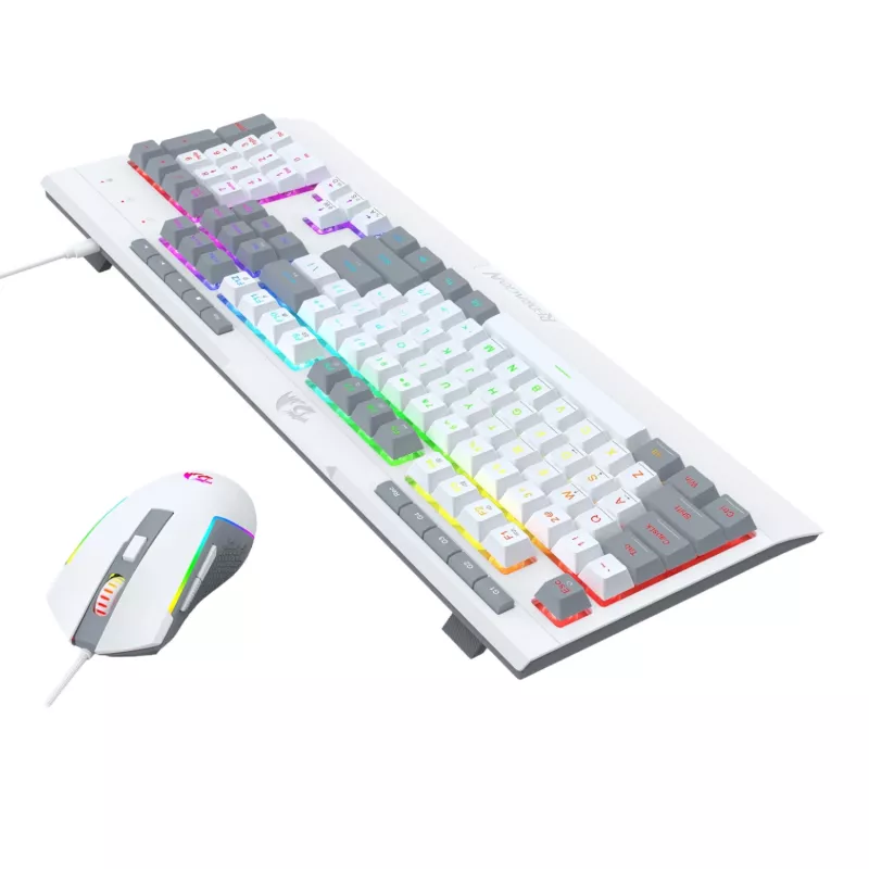Redragon S151 Kabelgebundenes RGB Gaming-Tastatur- und Maus-Set - Weiß und Grau