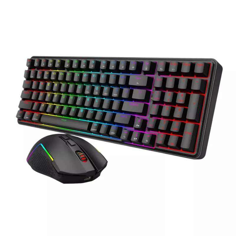 Redragon S162 RGB 3-Modus Wireless Mechanische Gaming Tastatur und Maus Combo - Schwarz