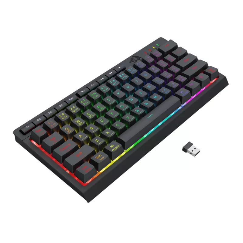 Redragon SHIVA K522 PRO RGB Wireless Gaming-Tastatur - Tri-Mode TKL mechanisch, Hot-Swappable Red Switches, Schwarz