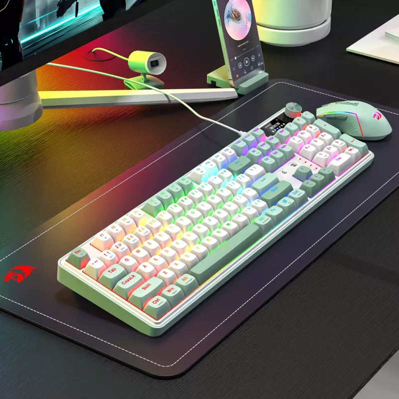 Redragon WYVERN K761 Pro Full-Size RGB Kabellose Mechanische Gaming-Tastatur - Weiß/Grün