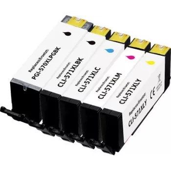 Renkforce Kompatibles 5er-Pack High-Yield Tintenpatronen-Set für Canon PGI-570PGBK XL, CLI-571BK XL, CLI-571C XL, CLI-571M XL, CLI-571Y XL (Schwarz, Fotodruck Schwarz, Cyan, Magenta, Gelb) RF-6952434