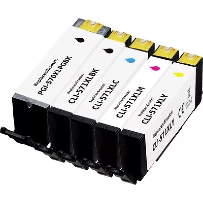 Renkforce Kompatibles 5er-Pack High-Yield Tintenpatronen-Set für Canon PGI-570PGBK XL, CLI-571BK XL, CLI-571C XL, CLI-571M XL, CLI-571Y XL (Schwarz, Fotodruck Schwarz, Cyan, Magenta, Gelb) RF-6952434