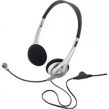 Renkforce RF-5045268 Kabelgebundenes On-Ear-Headset mit Bügelmikrofon und Inline-Lautstärkeregler, Schwarz/Silber