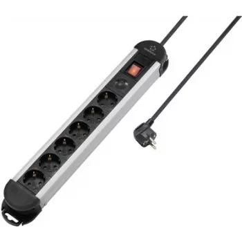Renkforce RF-6417718 6-fach Überspannungsschutz-Steckdosenleiste mit Aluminiumgehäuse, 1,5 m Kabel, Schwarz