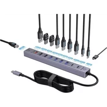 Renkforce RF-7465830 Interner USB-C 10-Port USB 3.0 Hub, 5 Gbit/s, SATA-versorgt, Grau
