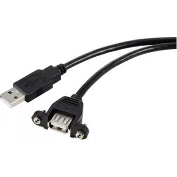 Renkforce USB 2.0 Verlängerungskabel, USB-A Stecker auf USB-A Buchse, 1 m, Schwarz, Einbauversion, verschraubbar RF-5720386