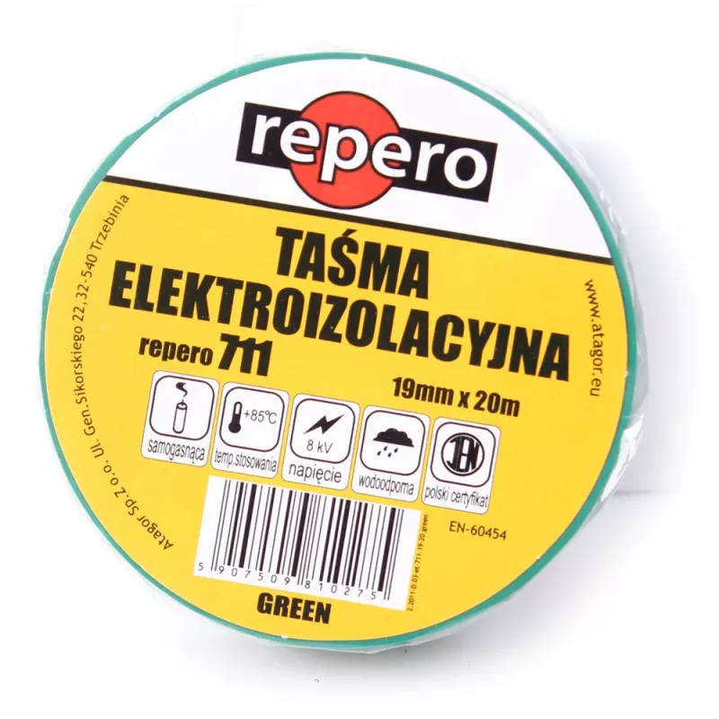 REPERO TTE711E4-0019-20 PVC-Isolierband, grün, 19 mm x 20 m, 600V, flammhemmend