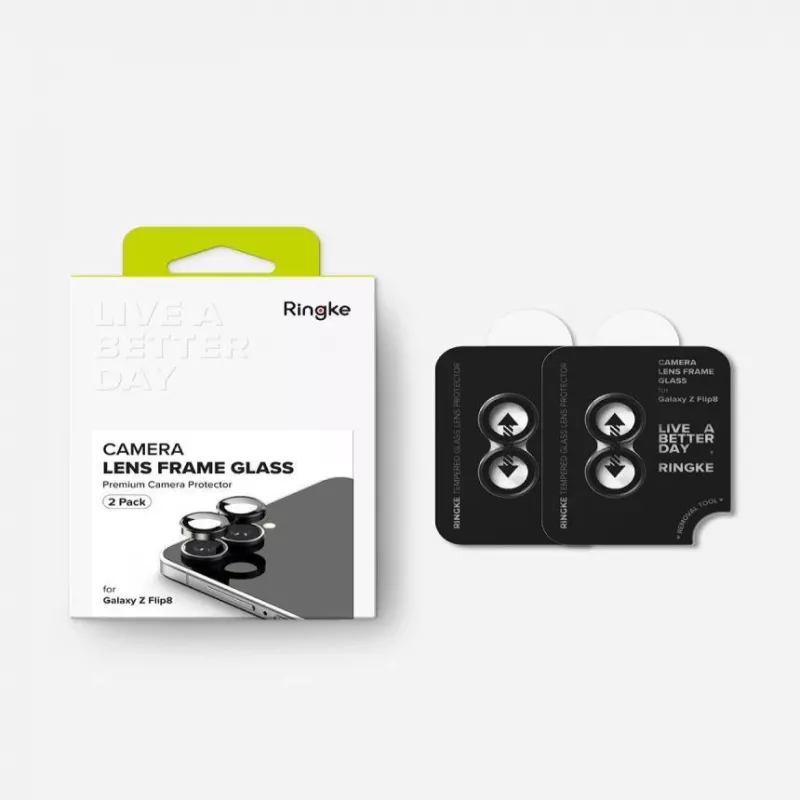 Ringke Kamera-Rahmen 2er-Pack für Samsung Galaxy Z Flip 8 - Schwarzer Aluminiumlegierungs-Objektivschutz mit 9H gehärtetem Glas