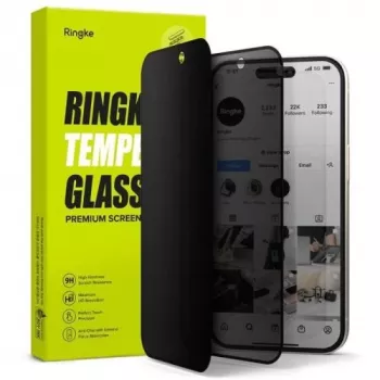 Ringke iPhone 15/16 Screen Protector Easy Slide Privacy Tempered Glass 9H mit Installationshilfe (2er-Pack) Transparent