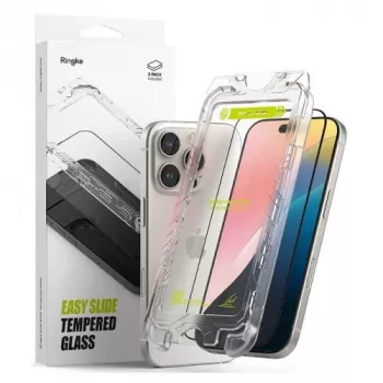 Ringke iPhone 16 Pro Displayschutzfolie Premium Easy Slide Tempered Glass 9H mit Installationshilfe (2 Stück) Transparent
