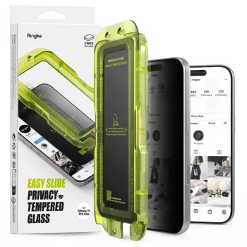 Ringke iPhone 17 Pro Displayschutzfolie Premium Easy Slide Privacy Tempered Glass 9H mit Installationshilfe (2er-Pack) Transparent
