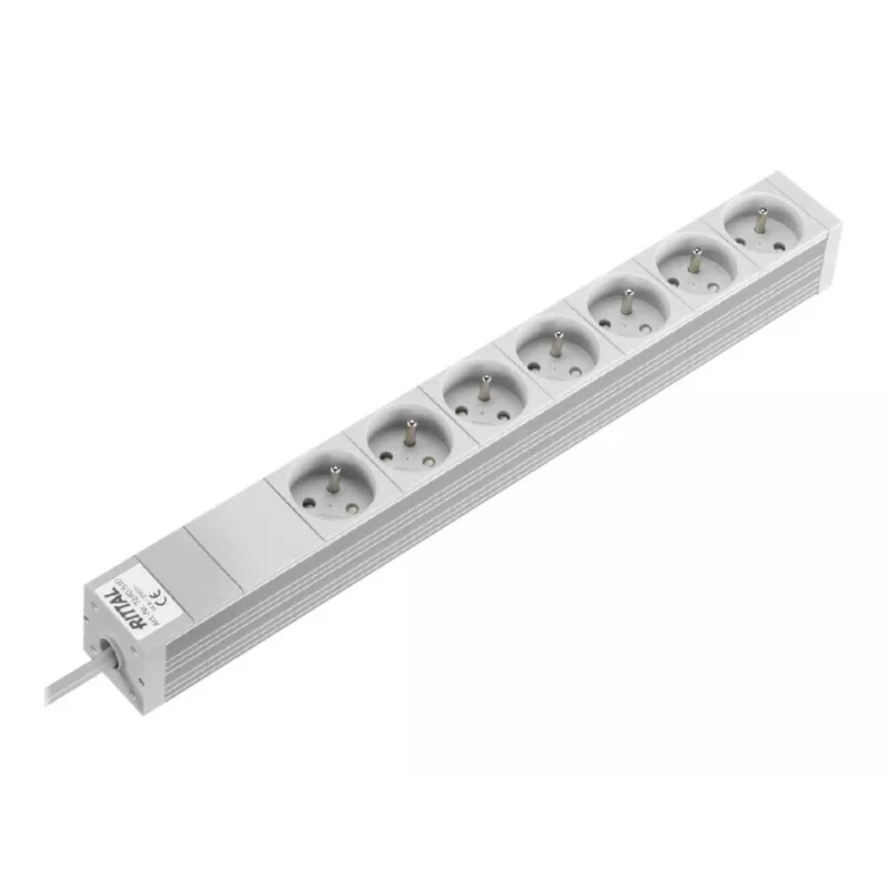 Rittal 7240510 1U 19-Zoll Rack-PDU, 7x CEE 7/5 Steckdosen, 230V 16A, 2m Kabel, Grau