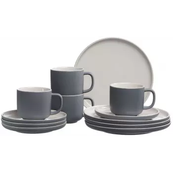 Ritzenhoff & Breker Jasper 12-teiliges Steingut-Kaffeeservice, Grau mit glänzender Glasur 407648