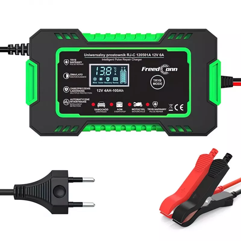 RJ TIANYE FreedConn RJ-C 120501A 12V 6A Intelligentes Automatisches Batterieladegerät für Blei-Säure AGM GEL EFB mit LCD-Anzeige