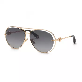 Roberto Cavalli Damen-Sonnenbrille SRC032M610300 - Oversized eckiger schwarzer Rahmen, grauverlaufende Gläser, 61 mm