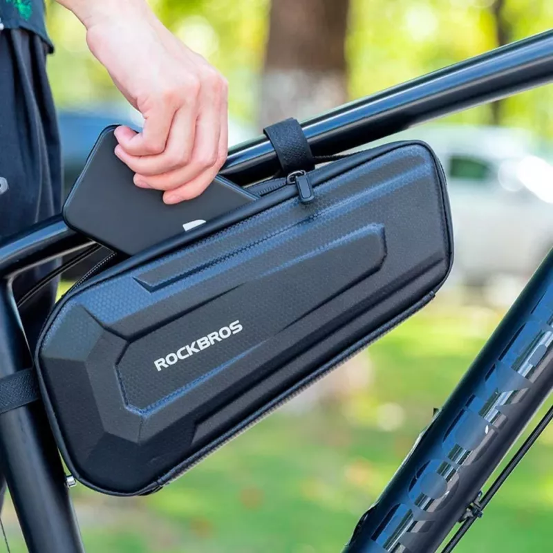 ROCKBROS 1,5L Fahrrad-Oberrohrtasche wasserdichte Hartschalen-Rahmentasche mit reflektierendem Logo