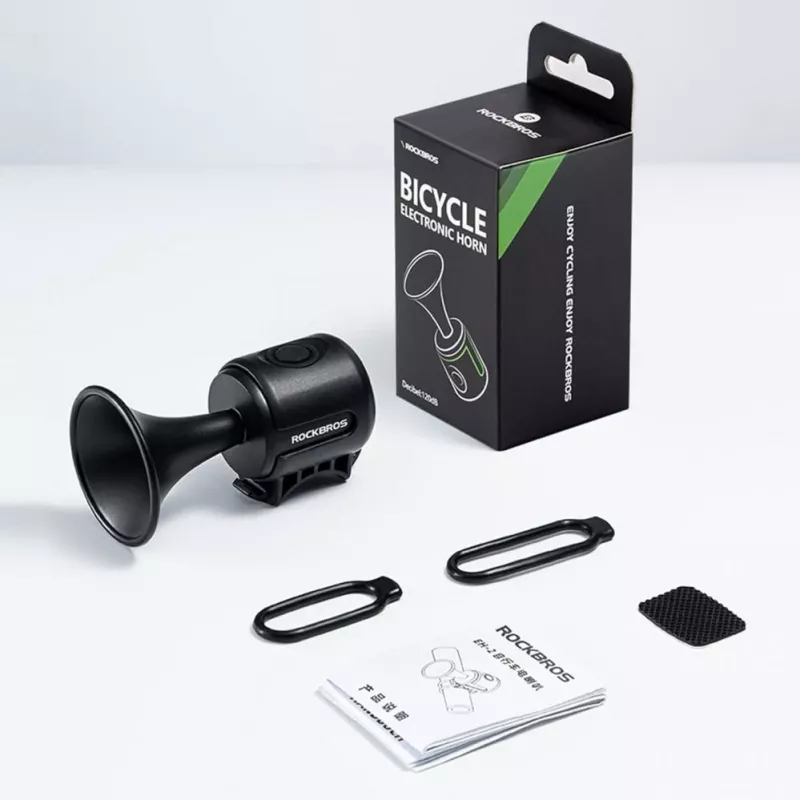 ROCKBROS elektronische Fahrradklingel - Schwarz, 110-120 dB, 4 Töne, wiederaufladbar, IPX4