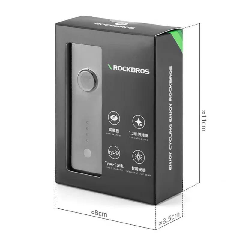 ROCKBROS Front Bike Light 260 lm mit USB-C auf USB-A Kabel - Schwarz